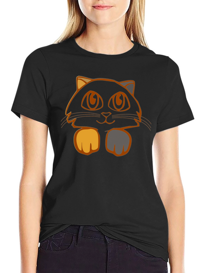 Camiseta Negra con Diseño de Gato Naranja