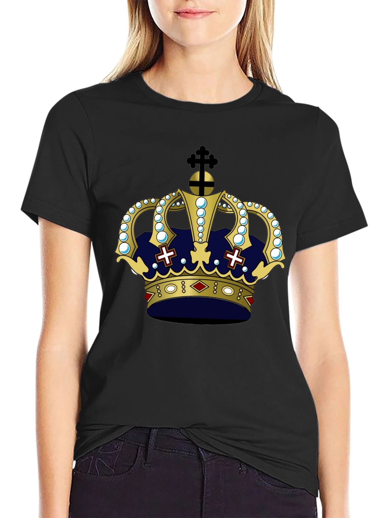 Camiseta Negra con Corona Real Estilizada