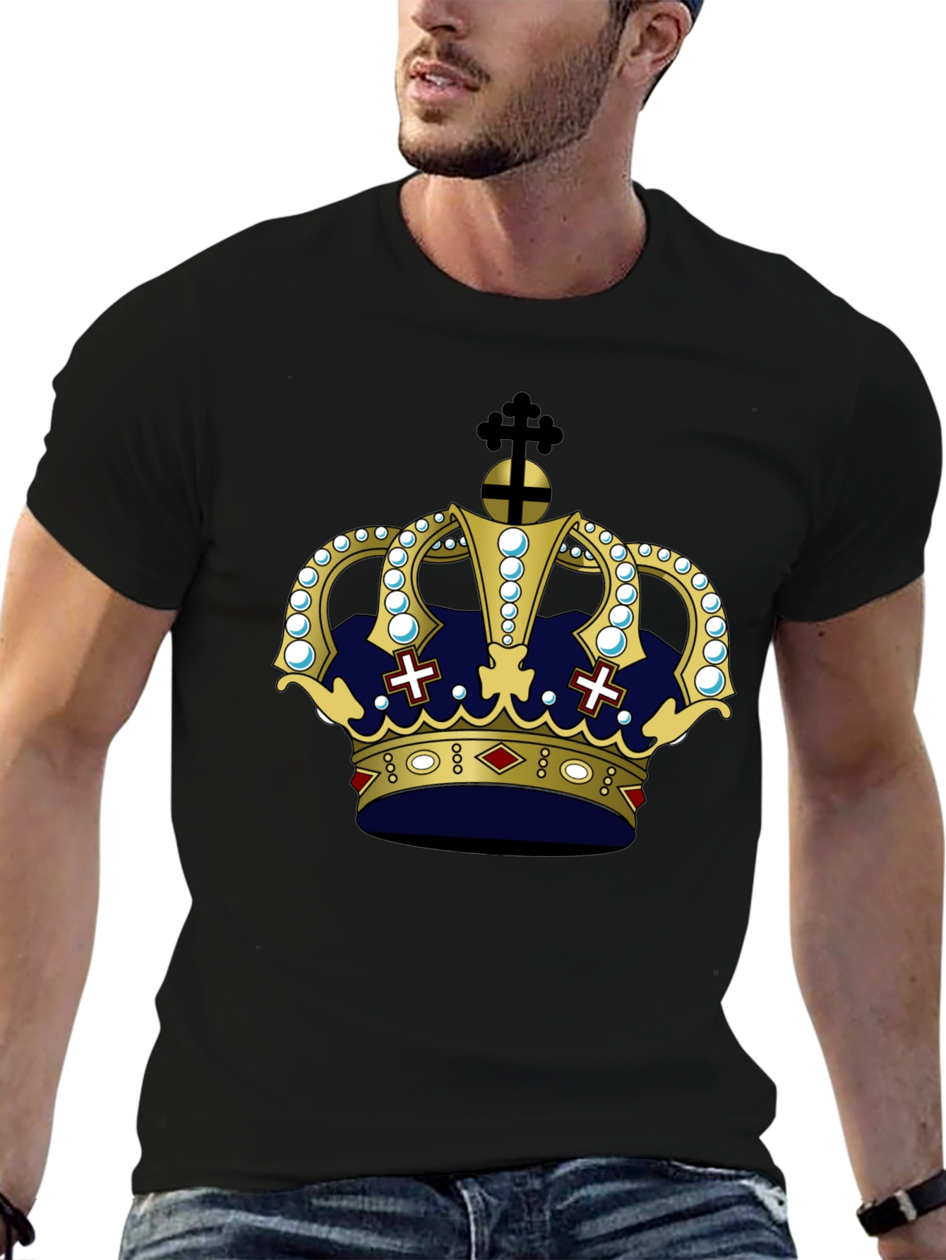 Camiseta Negra con Corona Real Estilizada
