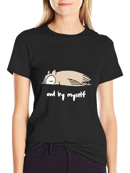 Camiseta Negra con Diseño de Búho Perezoso