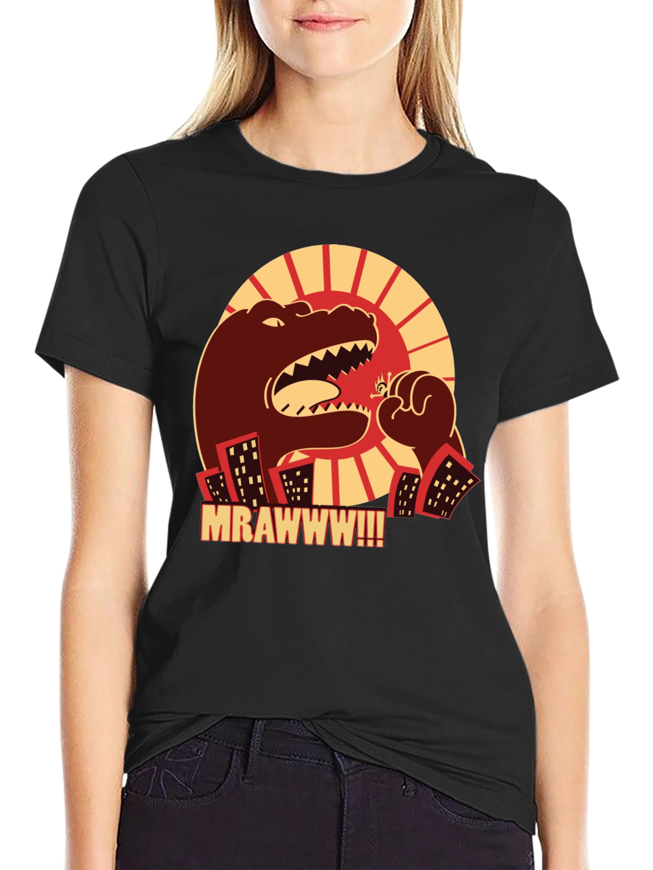 Camiseta Negra Godzilla MRAWWW!!! para Hombre