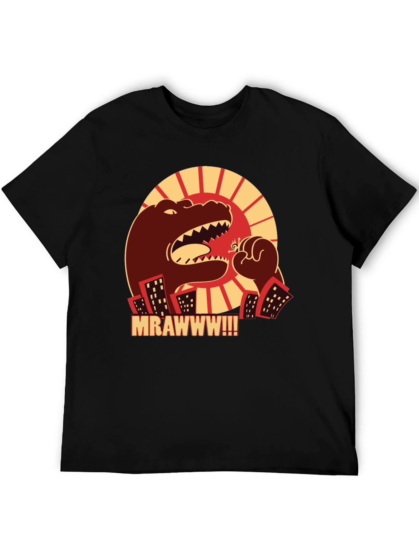 Camiseta Negra Godzilla MRAWWW!!! para Hombre