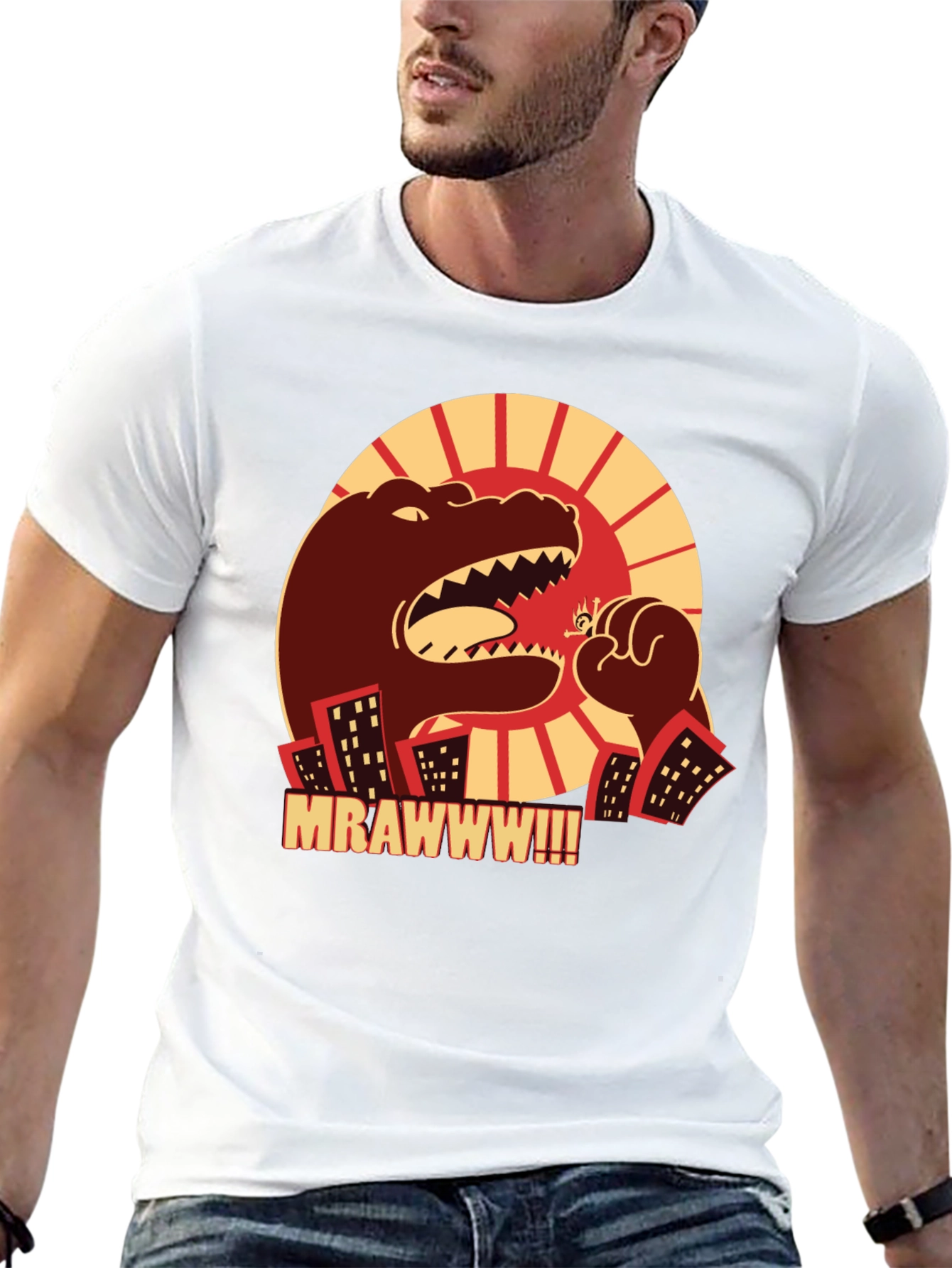 Camiseta Negra Godzilla MRAWWW!!! para Hombre