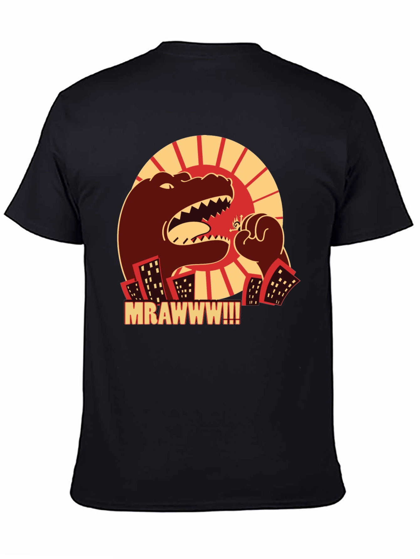Camiseta Negra Godzilla MRAWWW!!! para Hombre