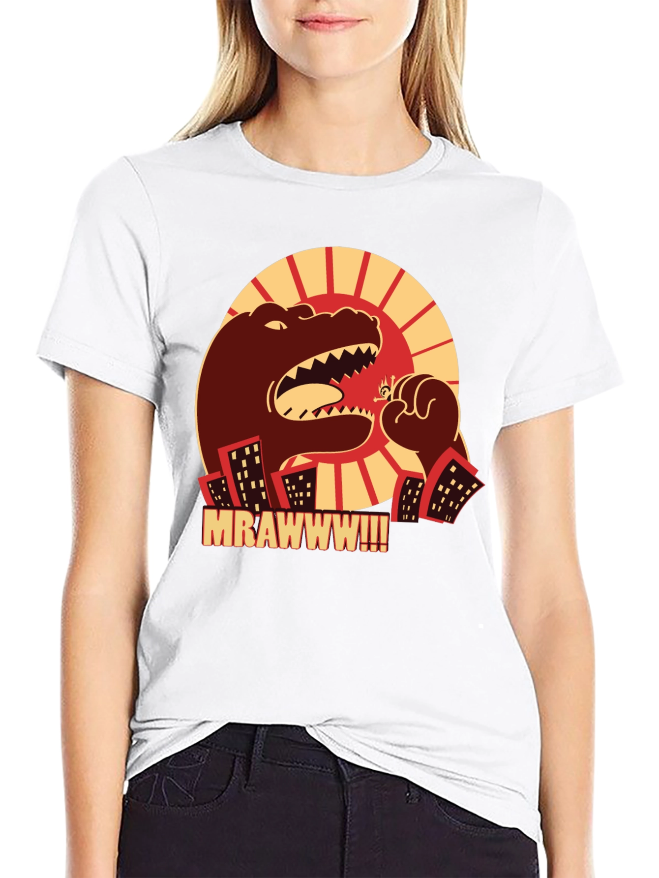 Camiseta Negra Godzilla MRAWWW!!! para Hombre