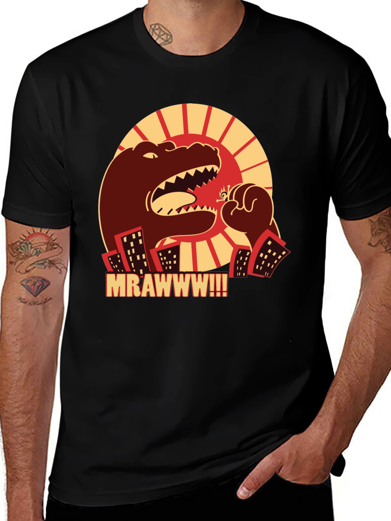 Camiseta Negra Godzilla MRAWWW!!! para Hombre