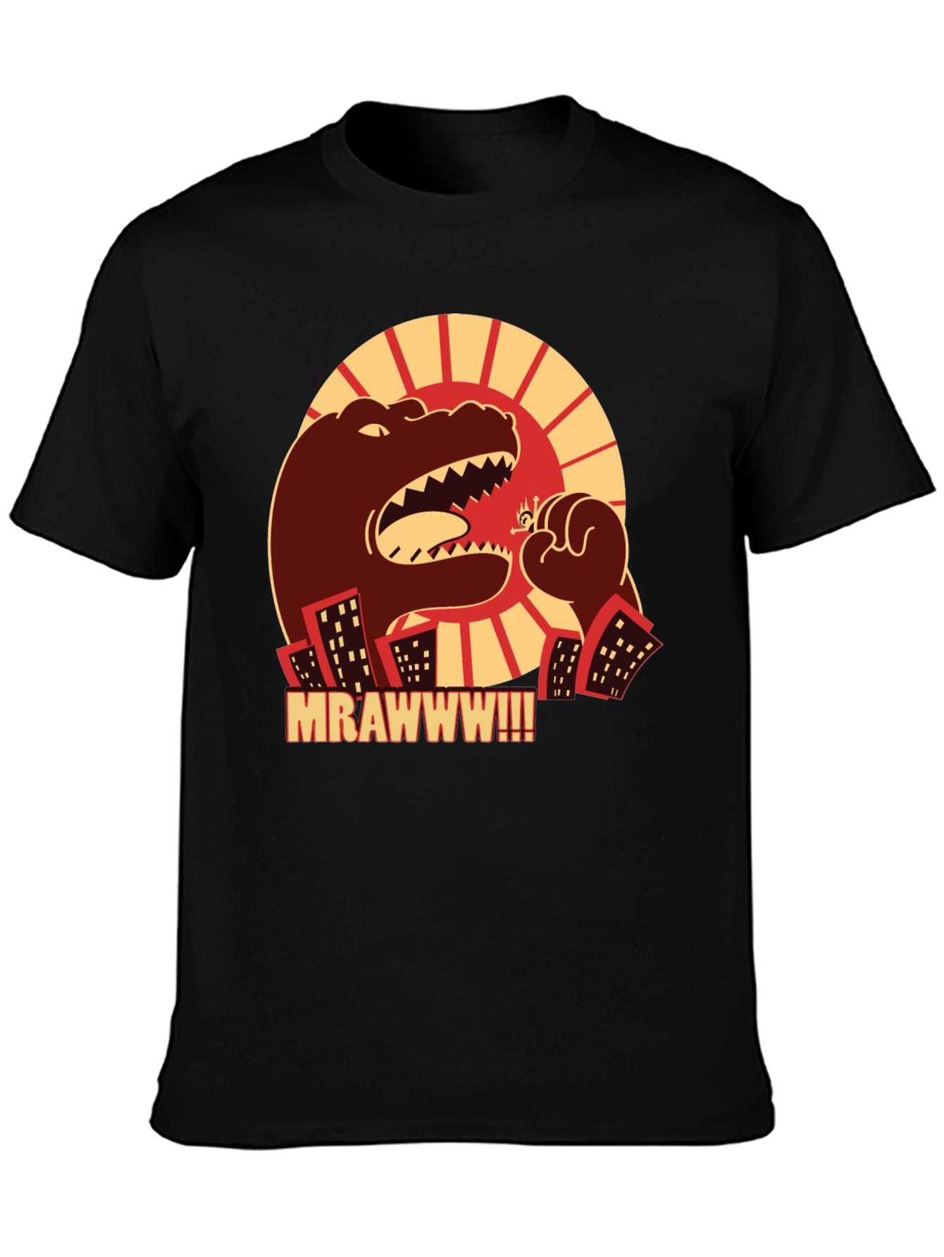 Camiseta Negra Godzilla MRAWWW!!! para Hombre