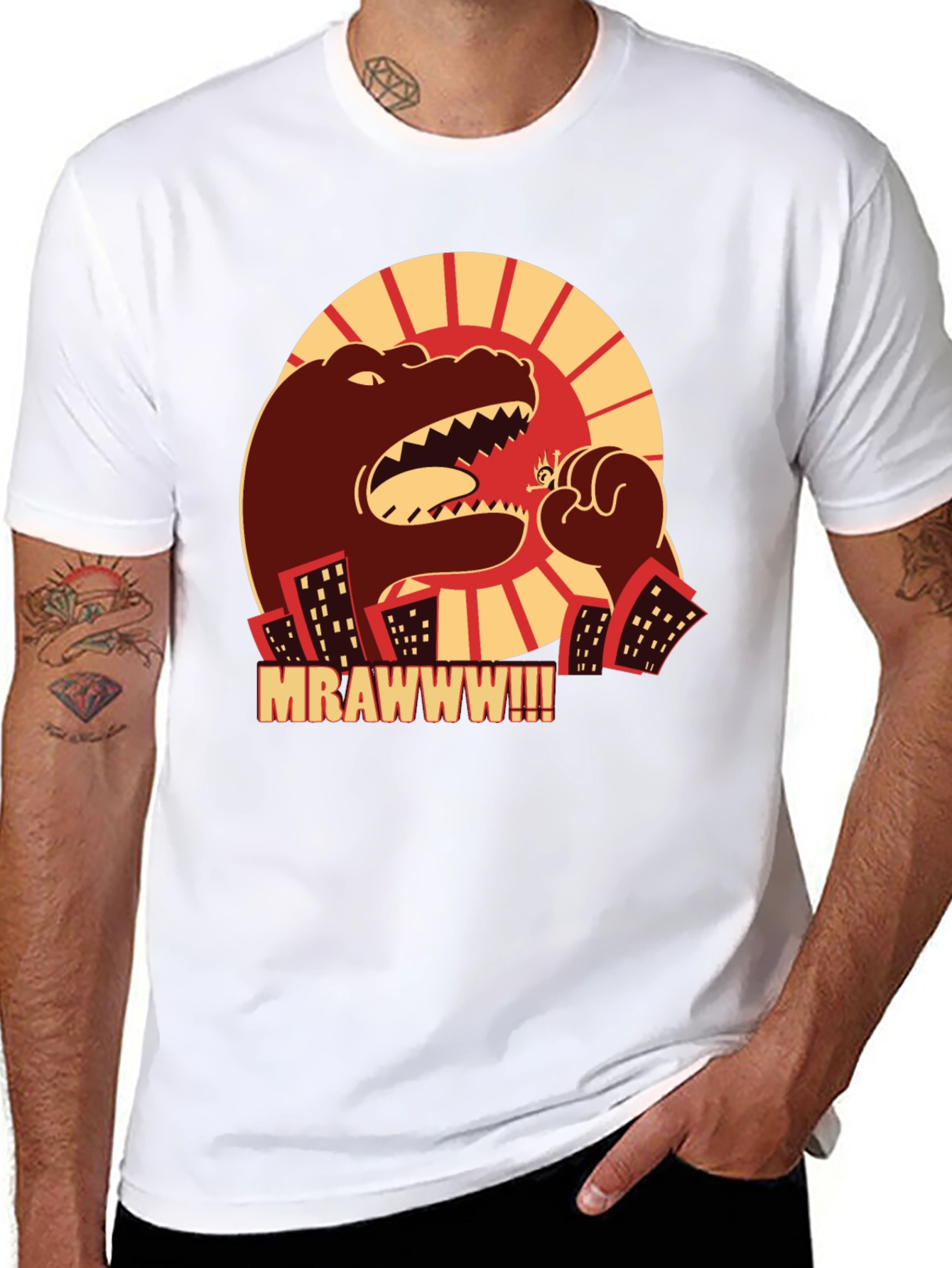 Camiseta Negra Godzilla MRAWWW!!! para Hombre