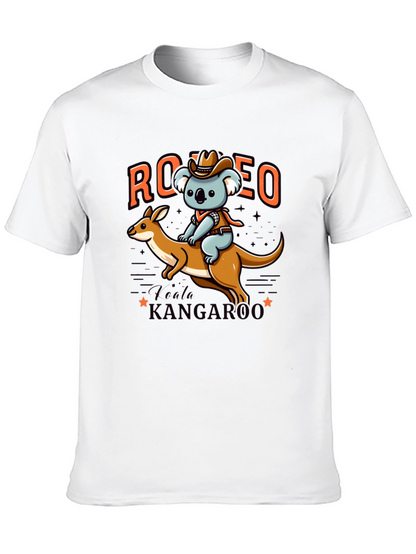 Camiseta Negra con Diseño de Koala Vaquero y Canguro