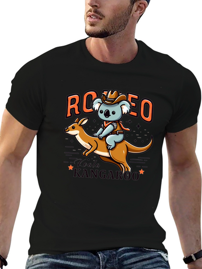 Camiseta Negra con Diseño de Koala Vaquero y Canguro