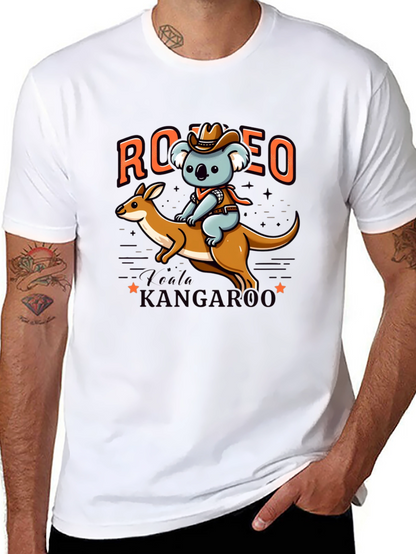 Camiseta Negra con Diseño de Koala Vaquero y Canguro