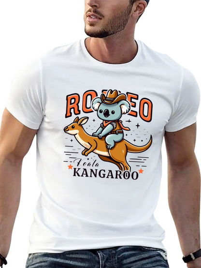 Camiseta Negra con Diseño de Koala Vaquero y Canguro