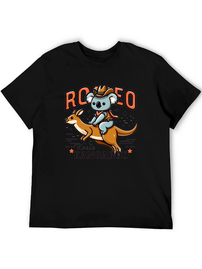 Camiseta Negra con Diseño de Koala Vaquero y Canguro