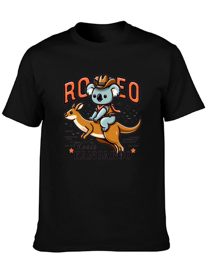 Camiseta Negra con Diseño de Koala Vaquero y Canguro