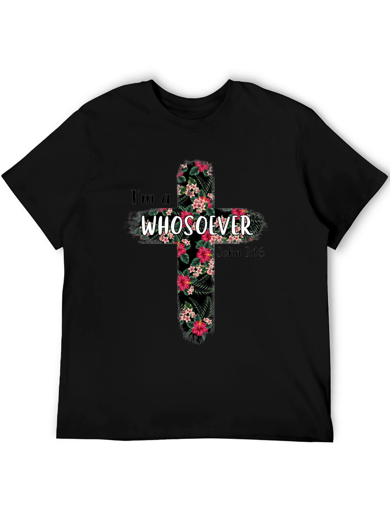 Camiseta Cristiana Whosoever Cruz Floral Negra