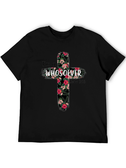 Camiseta Cristiana Whosoever Cruz Floral Negra