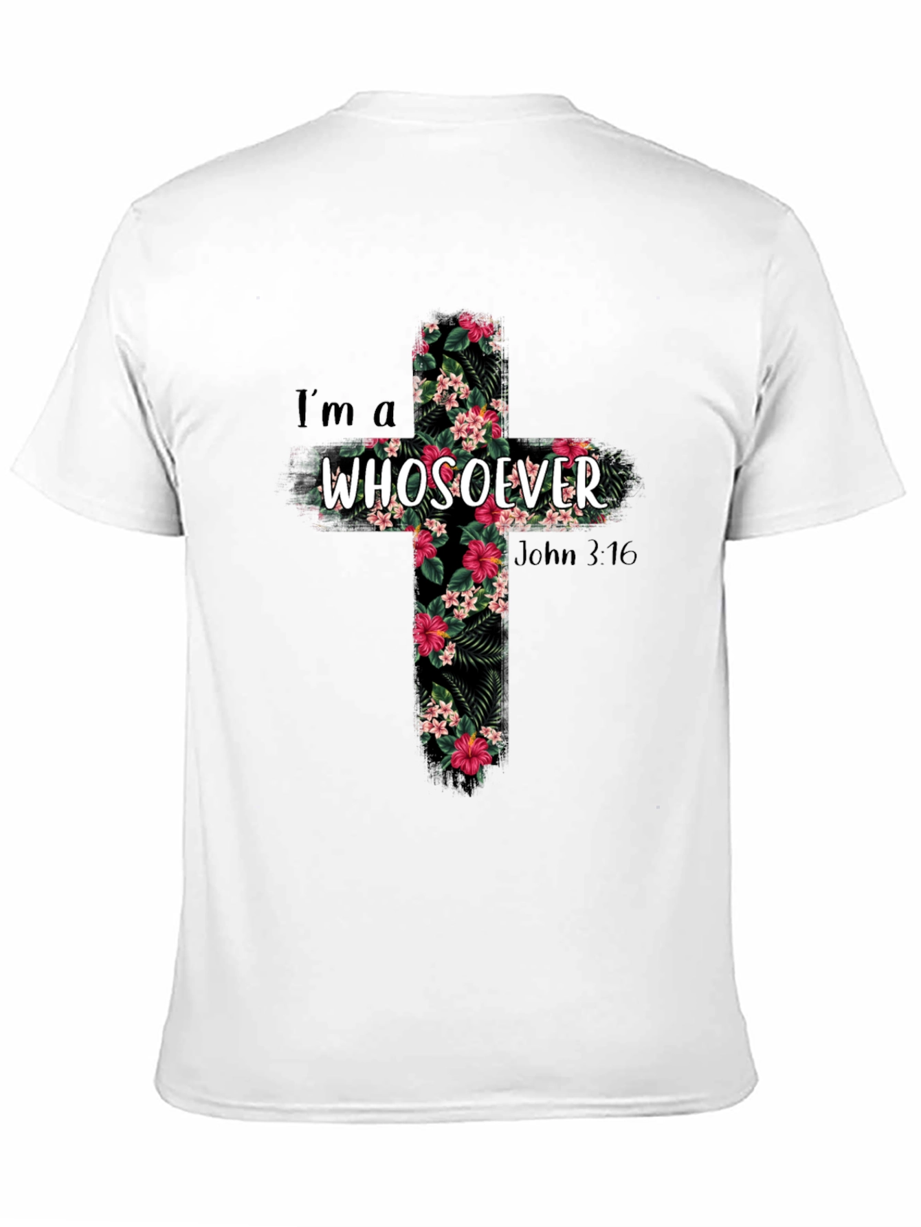 Camiseta Cristiana Whosoever Cruz Floral Negra