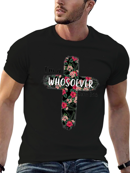 Camiseta Cristiana Whosoever Cruz Floral Negra
