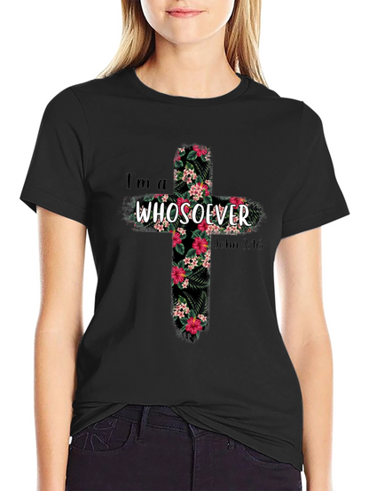 Camiseta Cristiana Whosoever Cruz Floral Negra