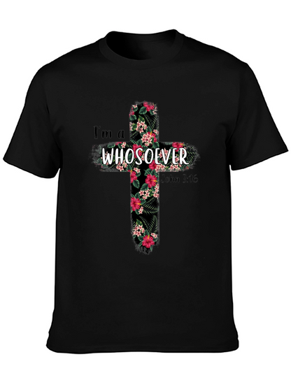 Camiseta Cristiana Whosoever Cruz Floral Negra