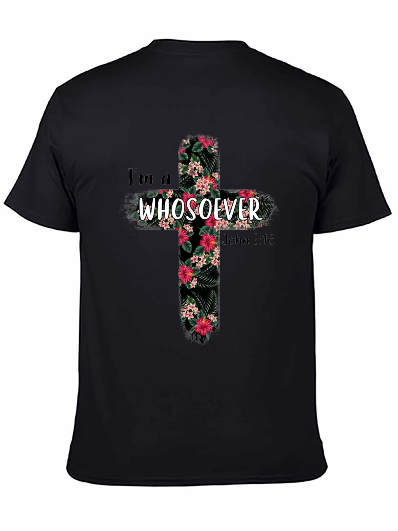 Camiseta Cristiana Whosoever Cruz Floral Negra