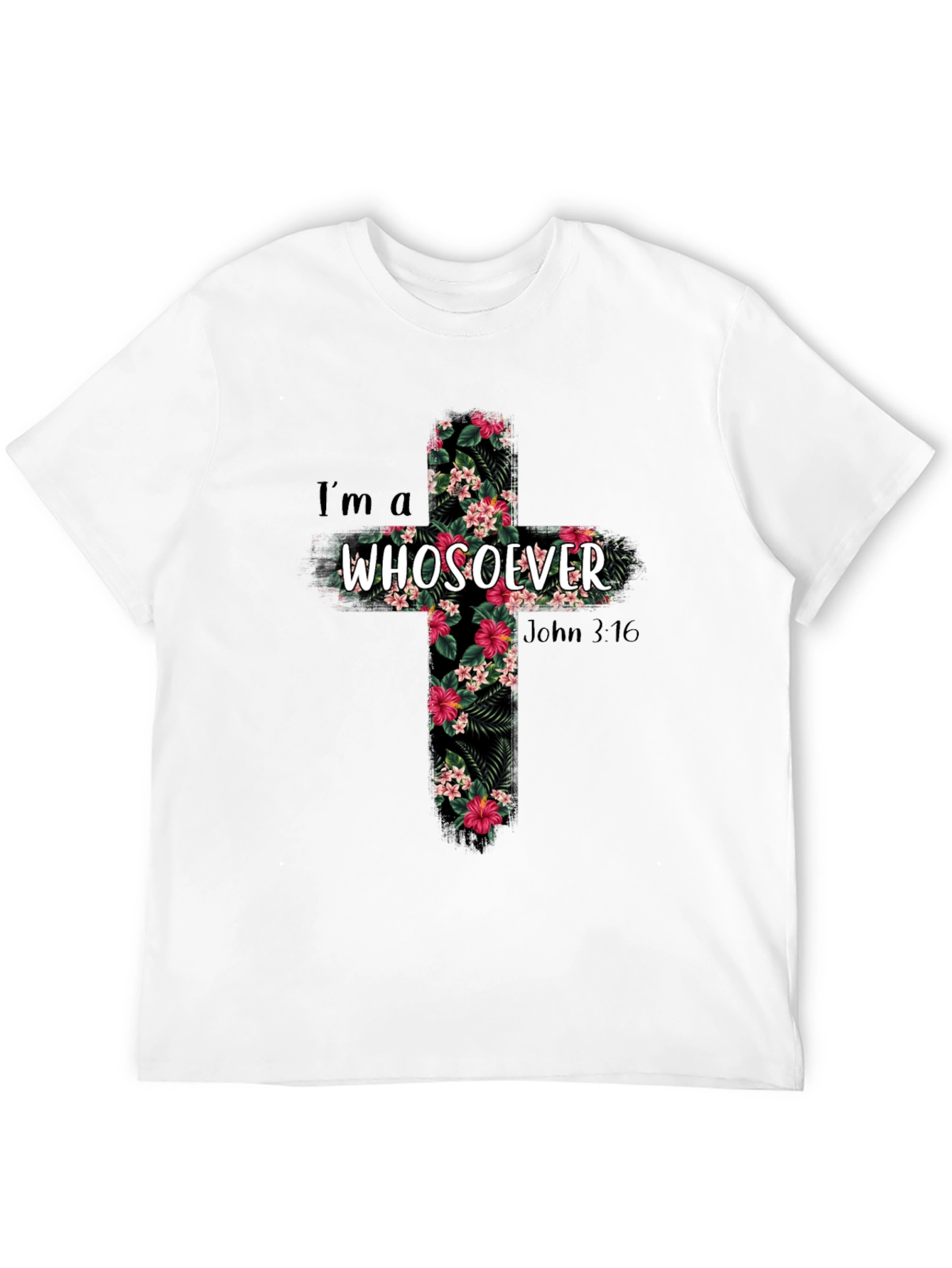 Camiseta Cristiana Whosoever Cruz Floral Negra