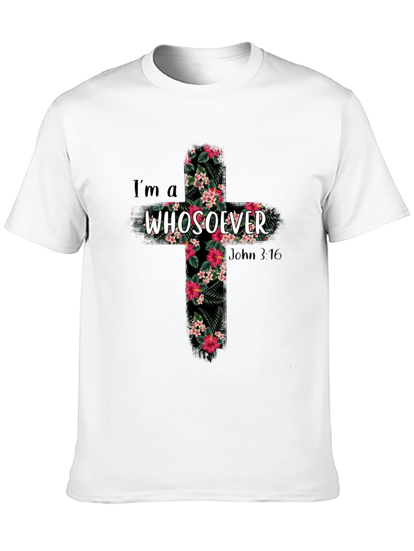 Camiseta Cristiana Whosoever Cruz Floral Negra