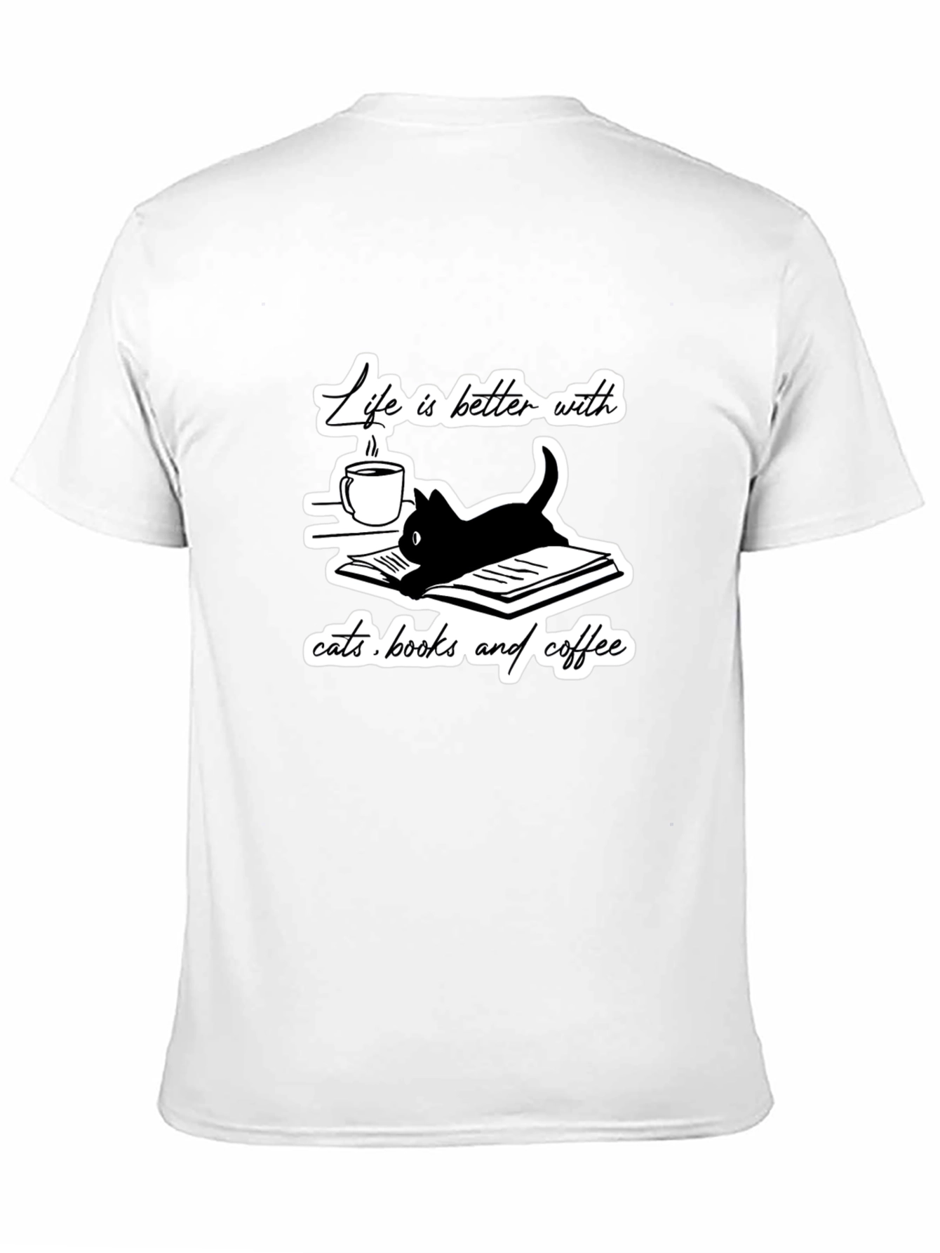 Camiseta Negra Gatos Libros y Café