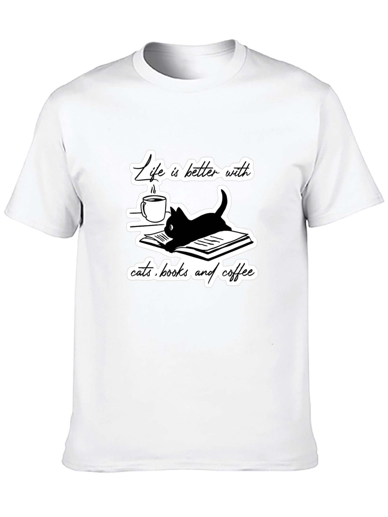 Camiseta Negra Gatos Libros y Café