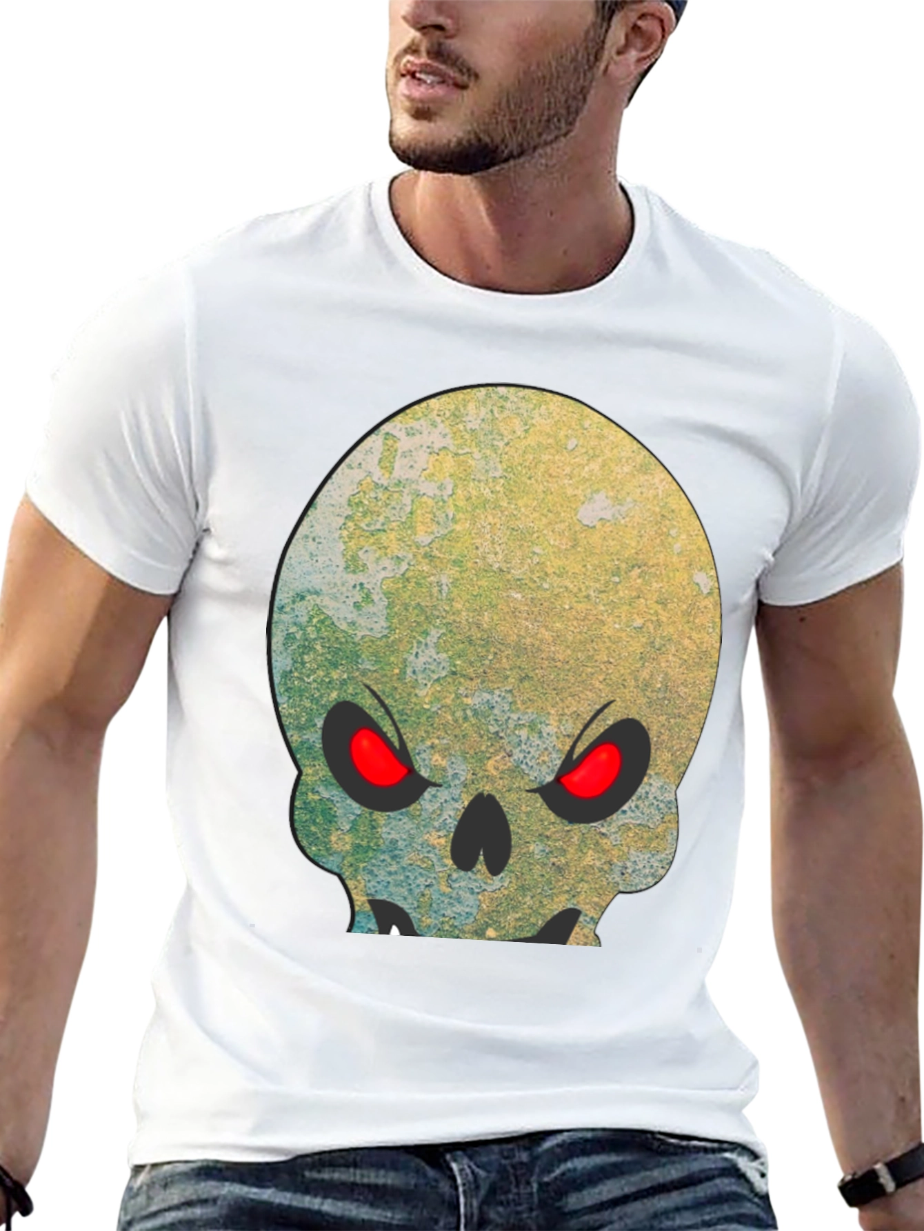 Camiseta Negra Calavera con Ojos Rojos