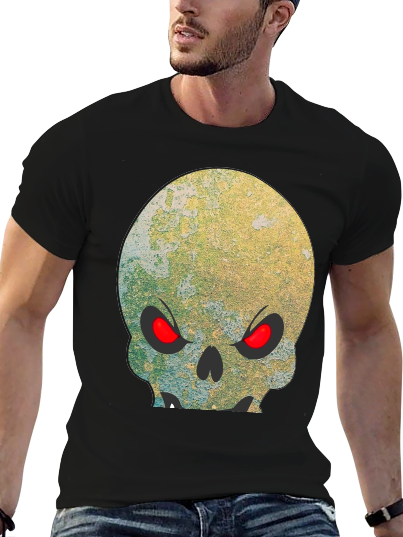 Camiseta Negra Calavera con Ojos Rojos