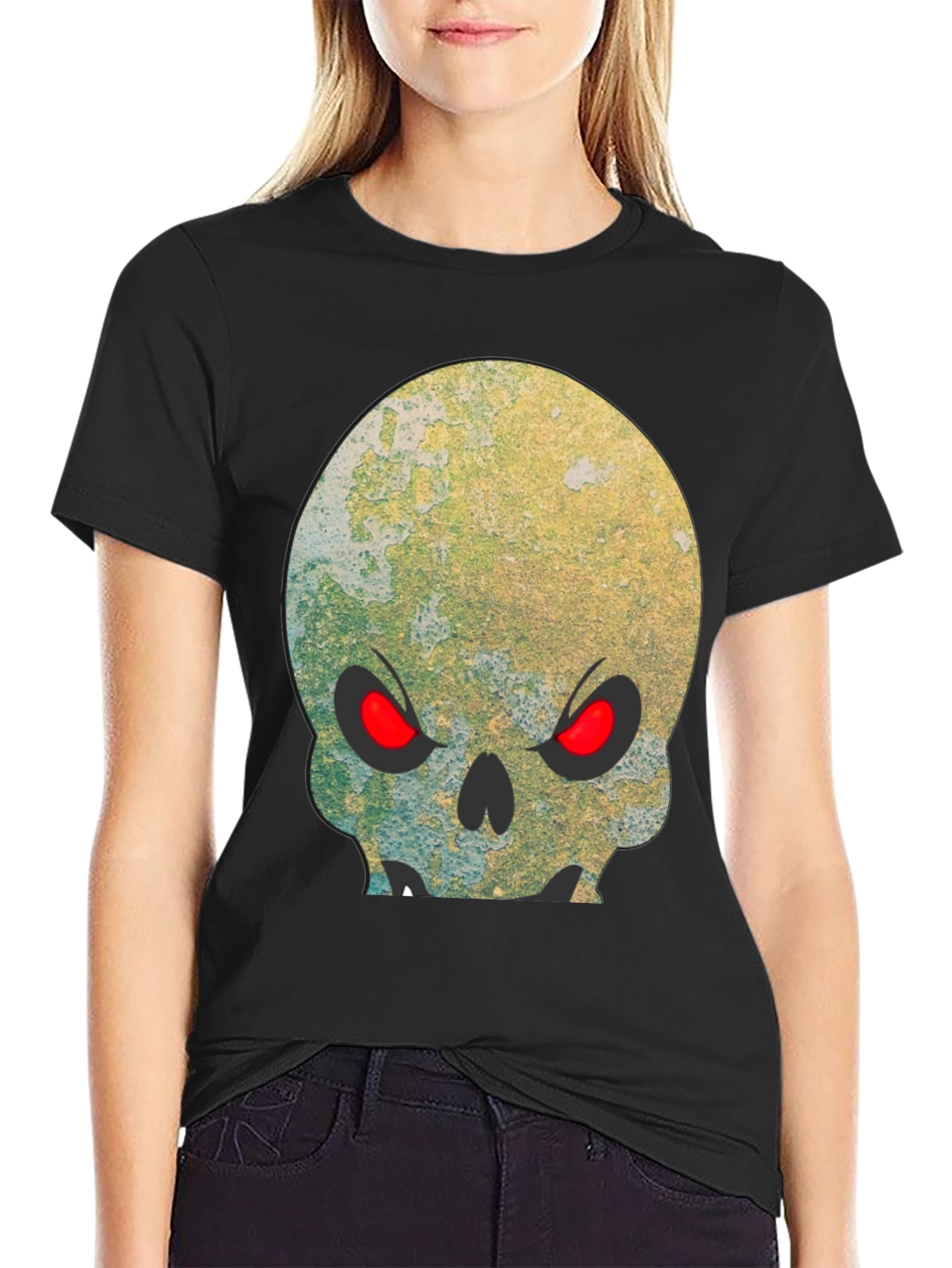Camiseta Negra Calavera con Ojos Rojos