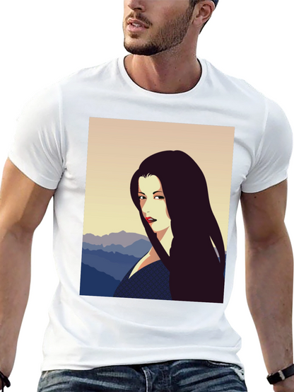 Camiseta Negra con Diseño Artístico de Mujer