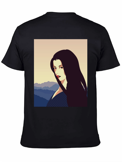 Camiseta Negra con Diseño Artístico de Mujer