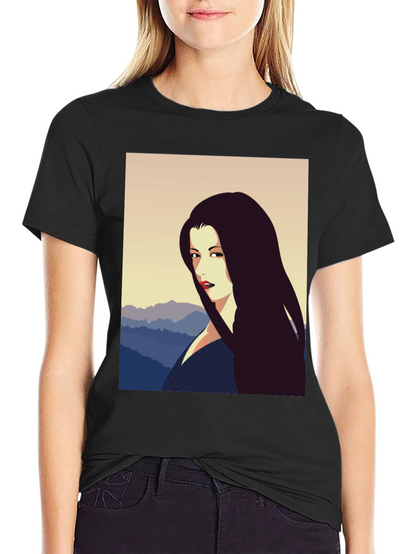 Camiseta Negra con Diseño Artístico de Mujer