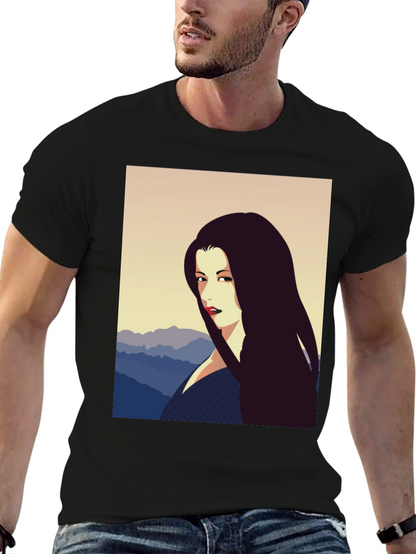 Camiseta Negra con Diseño Artístico de Mujer