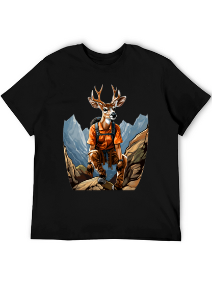 Camiseta Hombre Negra con Diseño de Ciervo Aventurero