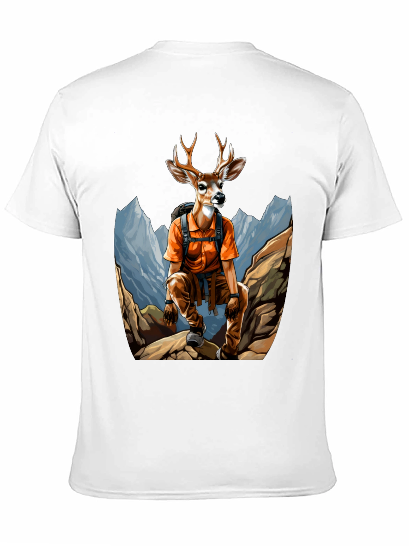 Camiseta Hombre Negra con Diseño de Ciervo Aventurero