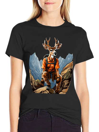 Camiseta Hombre Negra con Diseño de Ciervo Aventurero