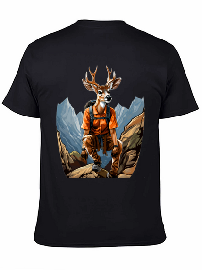 Camiseta Hombre Negra con Diseño de Ciervo Aventurero