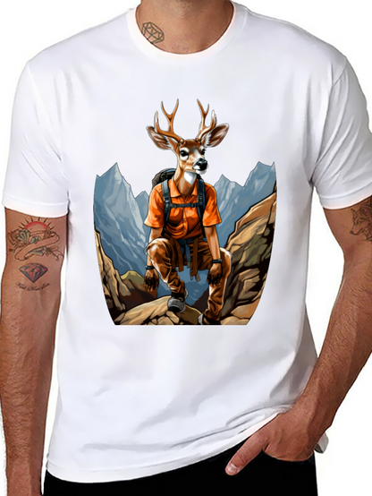 Camiseta Hombre Negra con Diseño de Ciervo Aventurero
