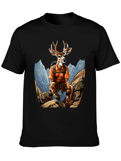 Camiseta Hombre Negra con Diseño de Ciervo Aventurero