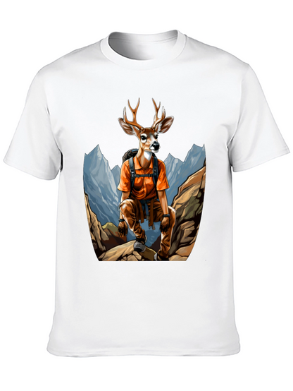 Camiseta Hombre Negra con Diseño de Ciervo Aventurero
