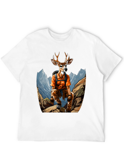 Camiseta Hombre Negra con Diseño de Ciervo Aventurero
