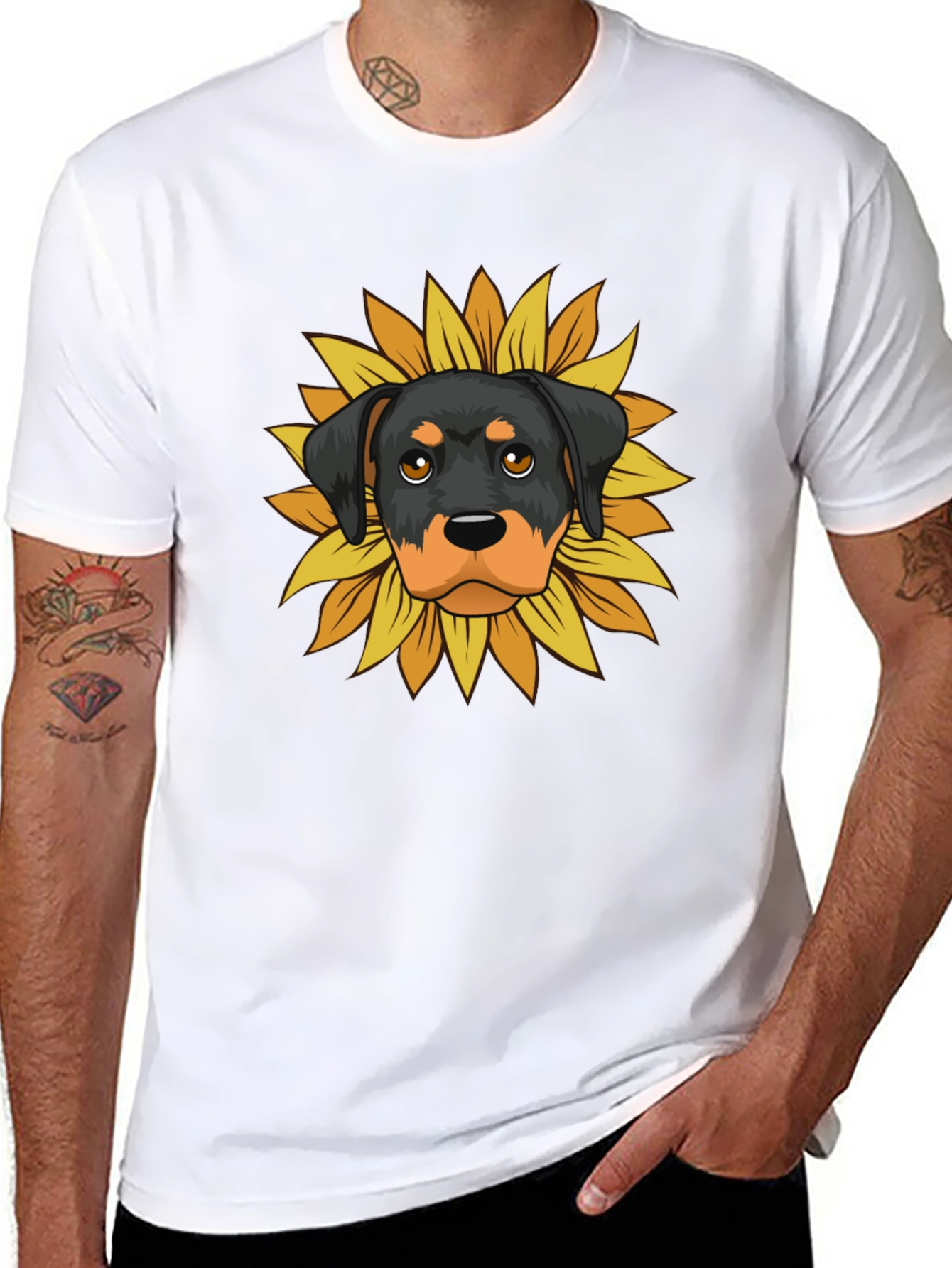 Camiseta Hombre Rottweiler Girasol
