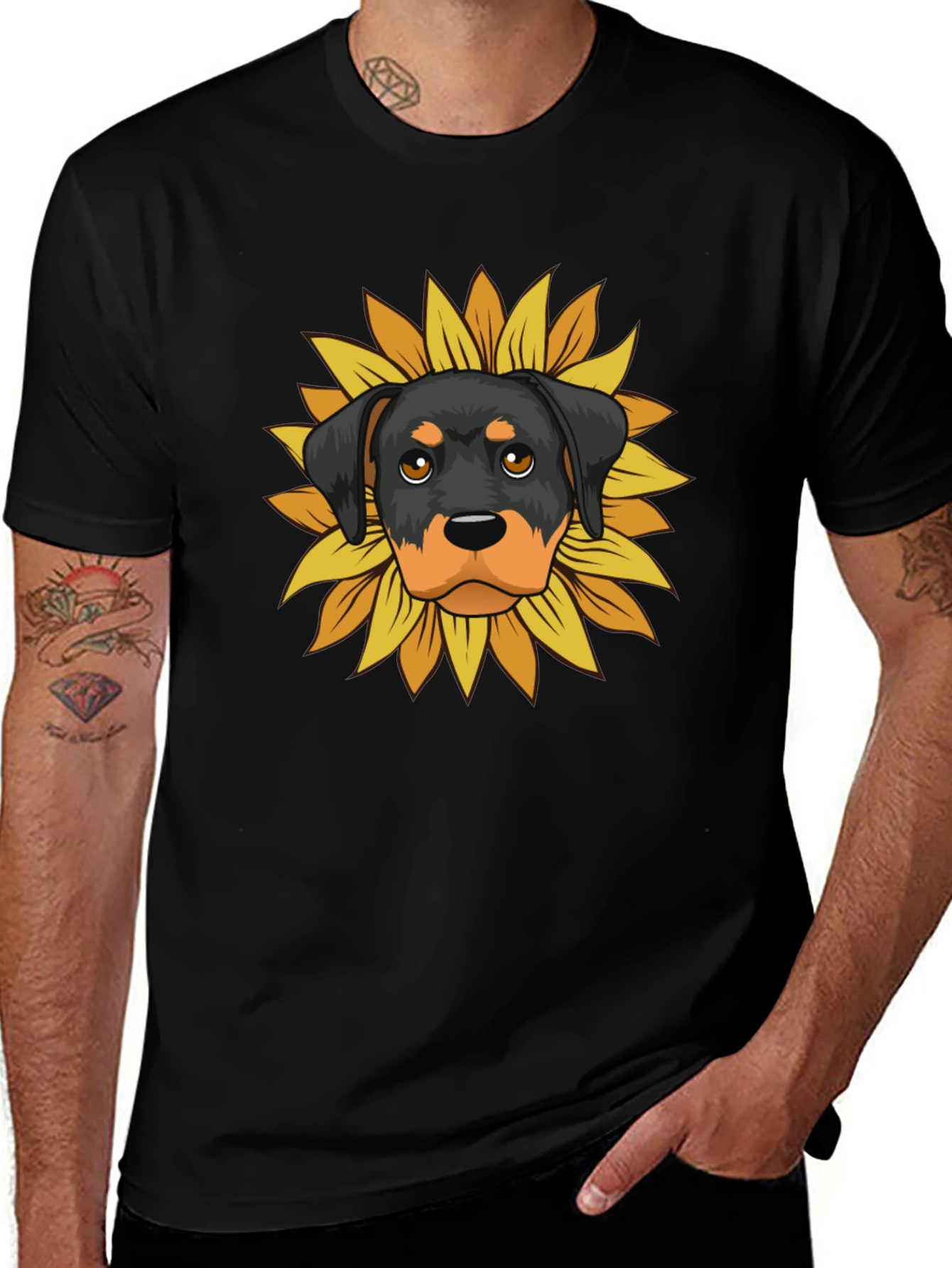 Camiseta Hombre Rottweiler Girasol