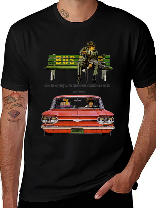 Camiseta Negra con Diseño de Coche Corvair Vintage