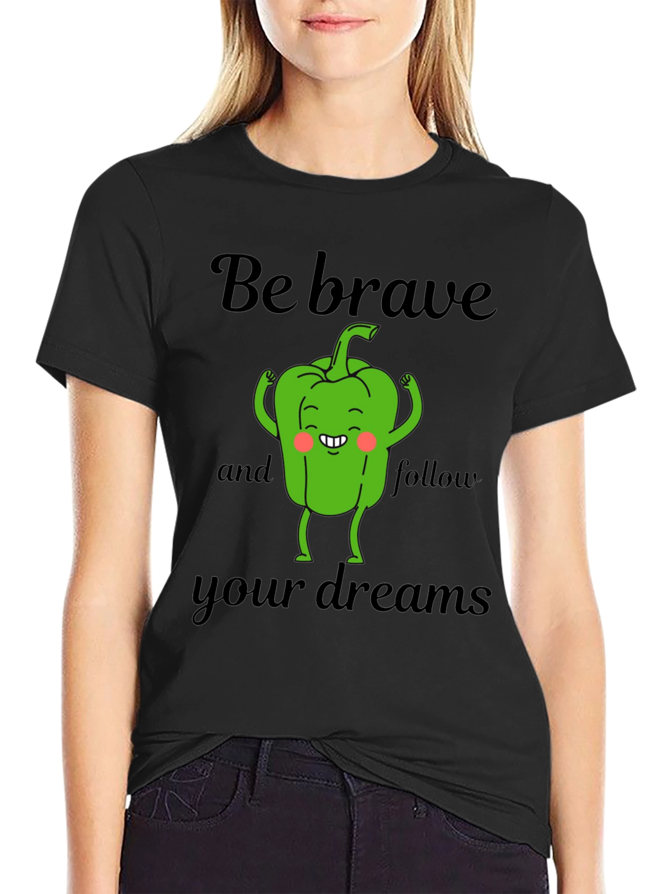 Camiseta Negra Sé Valiente con Diseño de Pimiento
