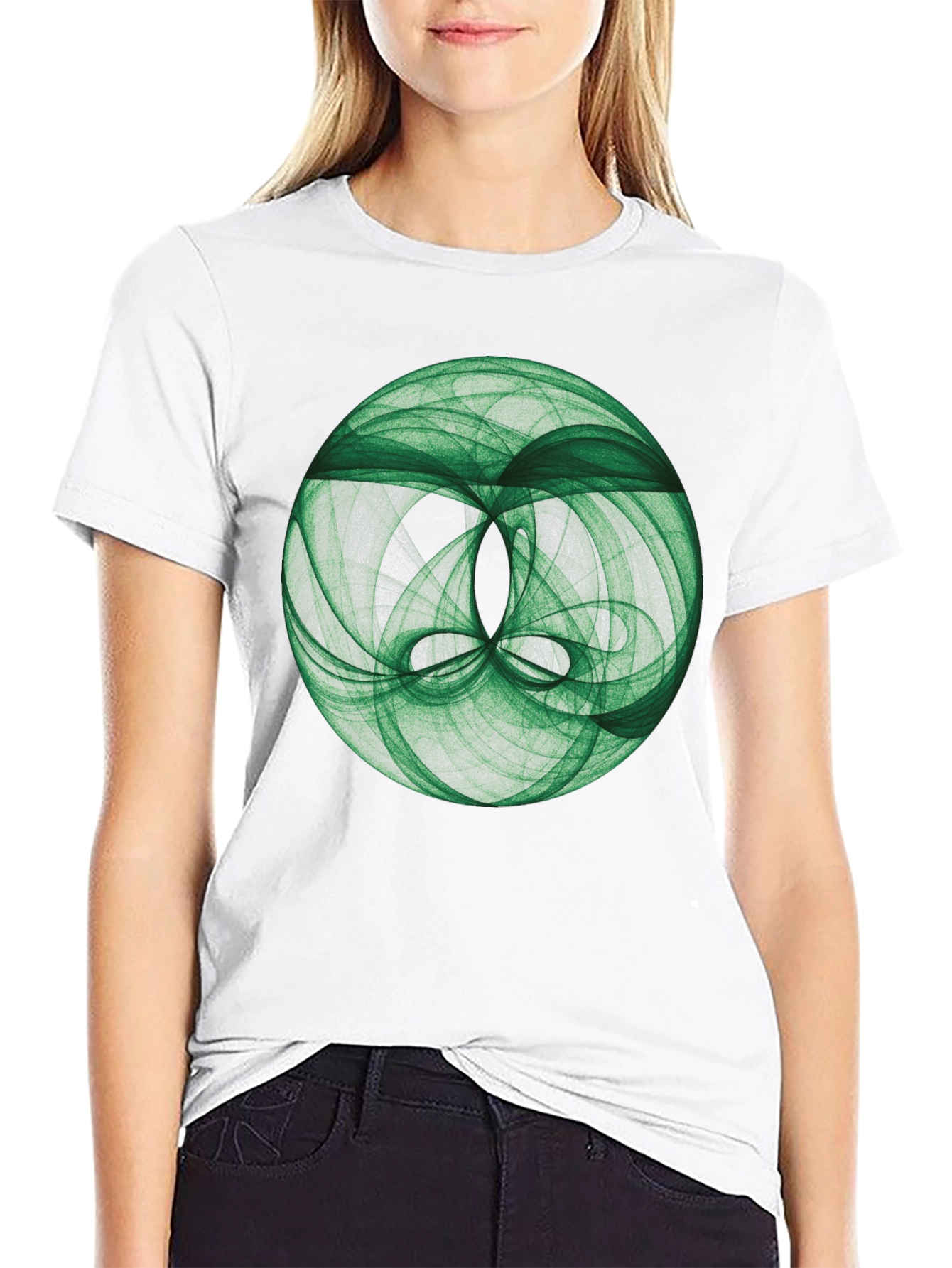 Camiseta Negra con Diseño Abstracto Verde