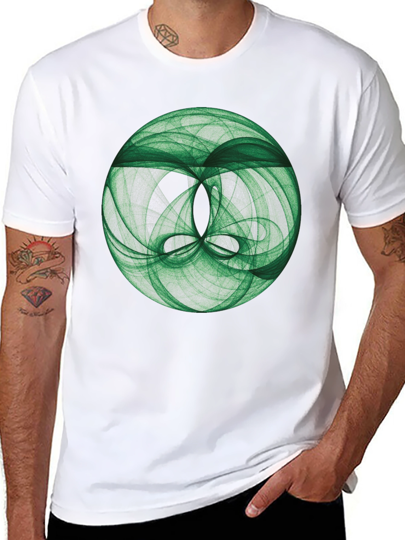 Camiseta Negra con Diseño Abstracto Verde